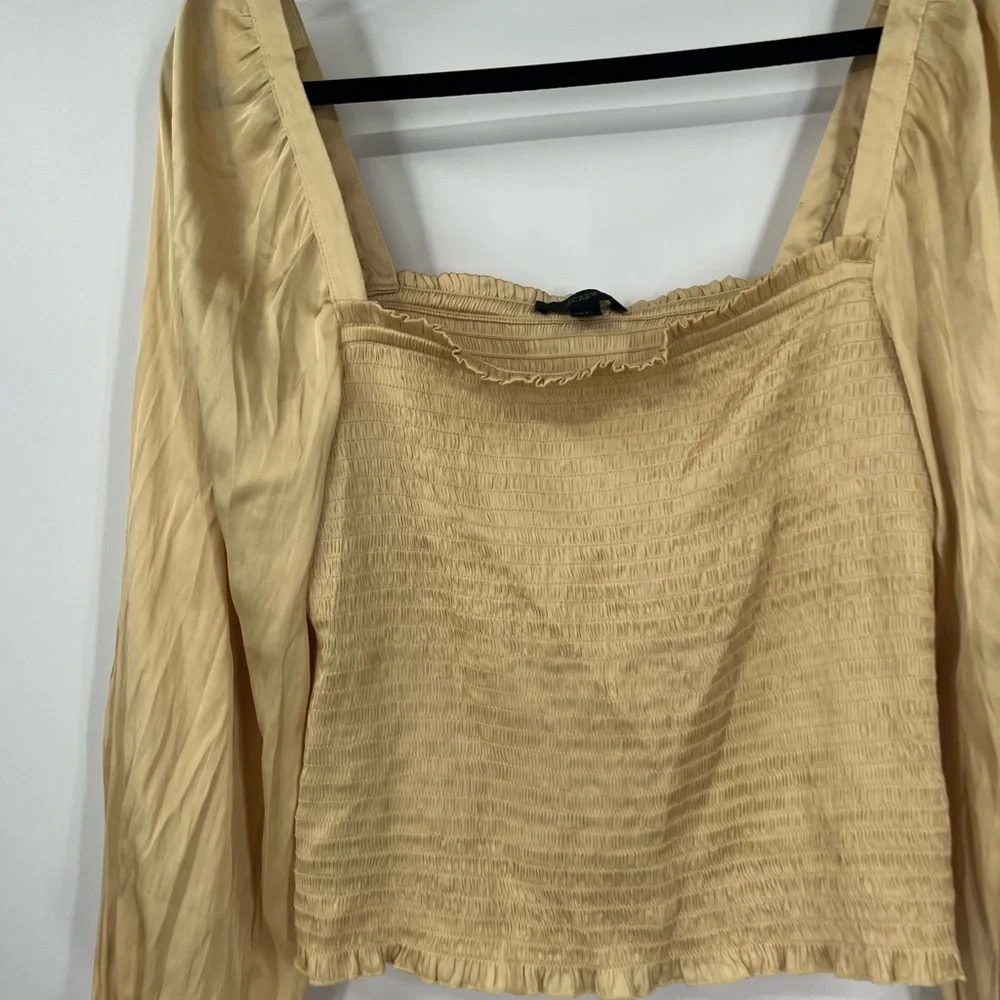 J. Crew Squareneck Smocked Featherweight Satin Cropped Top
